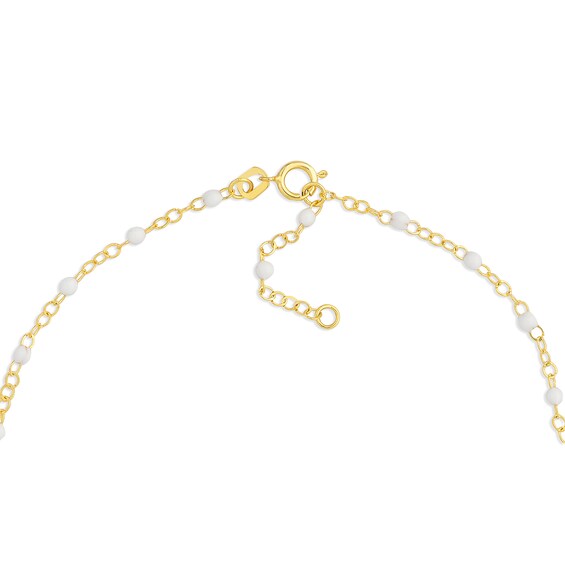 White Enamel Bead Station Chain Bracelet in 14K Gold - 7.5â
