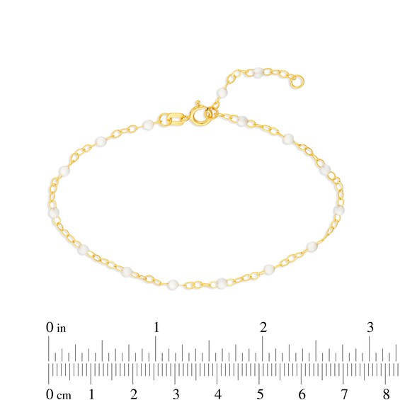 White Enamel Bead Station Chain Bracelet in 14K Gold - 7.5â