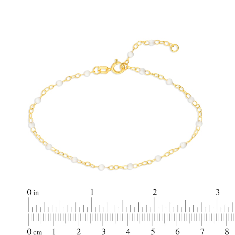 Main Image 3 of White Enamel Bead Station Chain Bracelet in 14K Gold - 7.5”