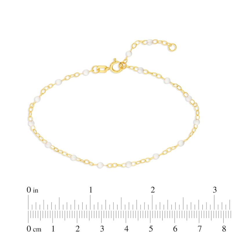 White Enamel Bead Station Chain Bracelet in 14K Gold - 7.5”