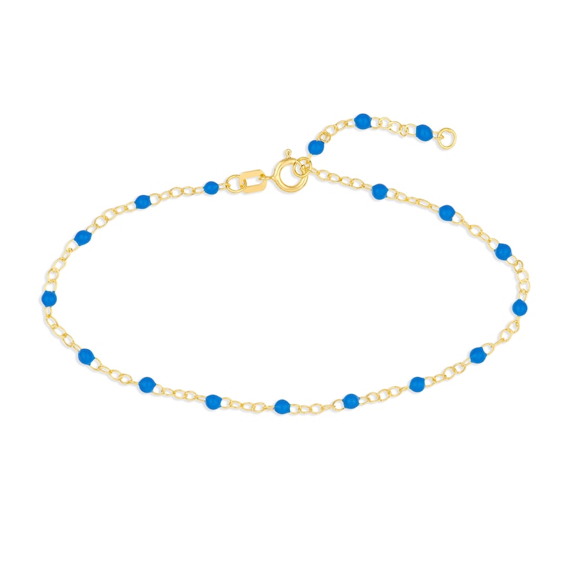 Main Image 1 of Blue Enamel Bead Station Chain Bracelet in 14K Gold - 7.5”