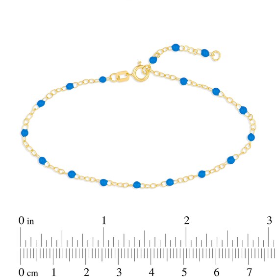 Blue Enamel Bead Station Chain Bracelet in 14K Gold - 7.5”