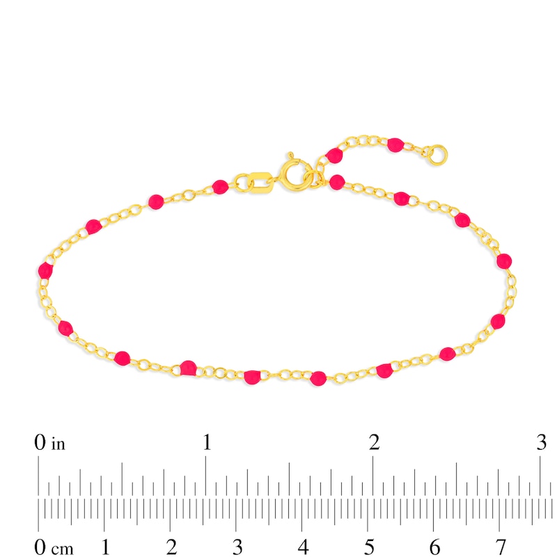 Neon Pink Enamel Bead Station Chain Bracelet in 14K Gold - 7.5”