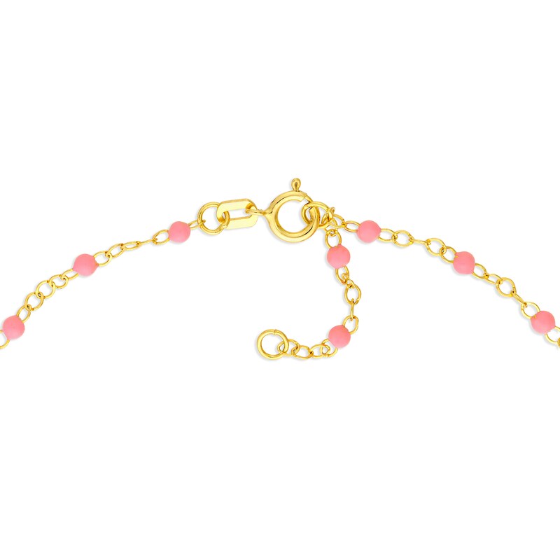 Pink Enamel Bead Station Chain Bracelet in 14K Gold - 7.5”