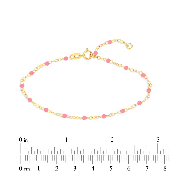 Pink Enamel Bead Station Chain Bracelet in 14K Gold - 7.5â