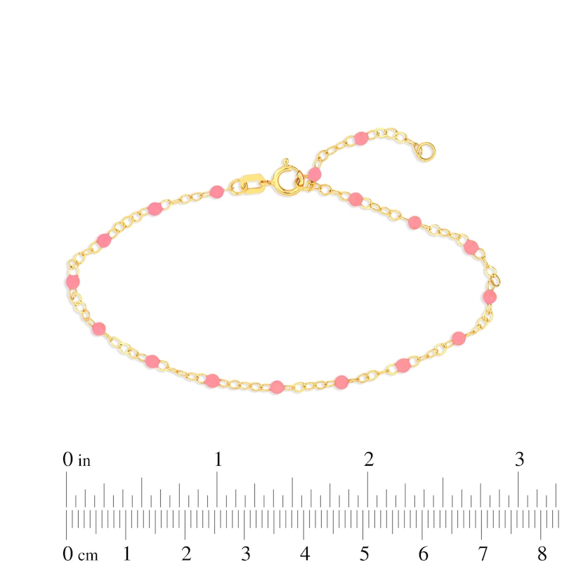 Pink Enamel Bead Station Chain Bracelet in 14K Gold - 7.5”