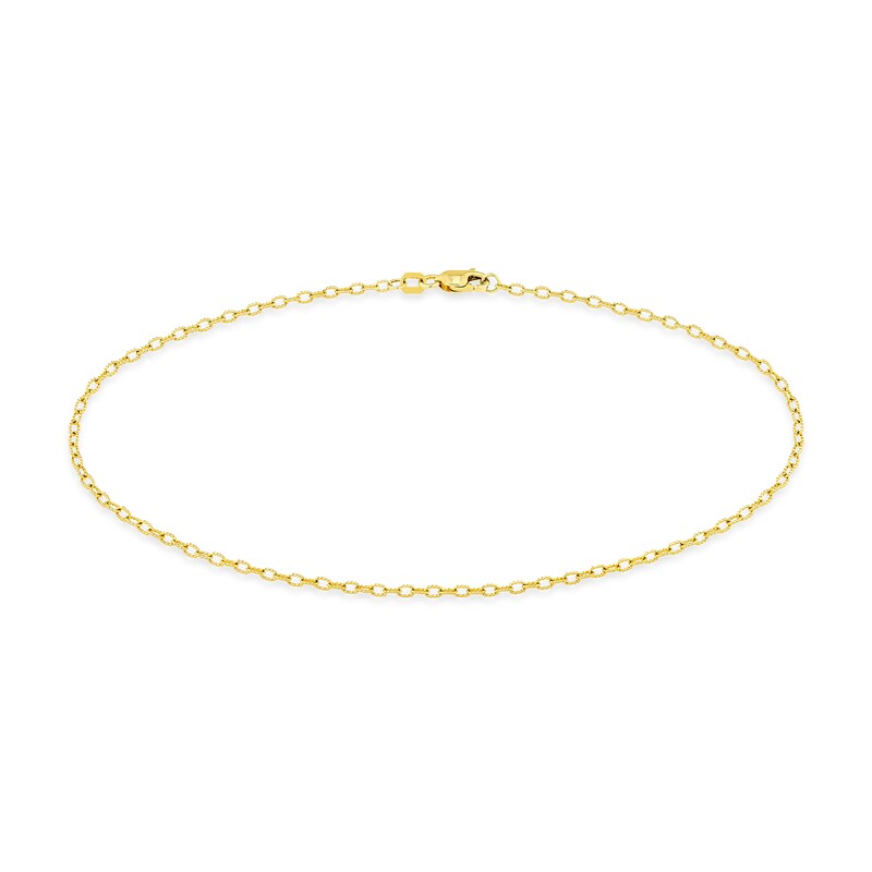 Main Image 1 of Diamond-Cut Textured Link Anklet in Solid 14K Gold - 10”