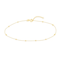 Diamond-Cut Brilliance Bead Station Chain Anklet in Solid 14K Gold - 10”