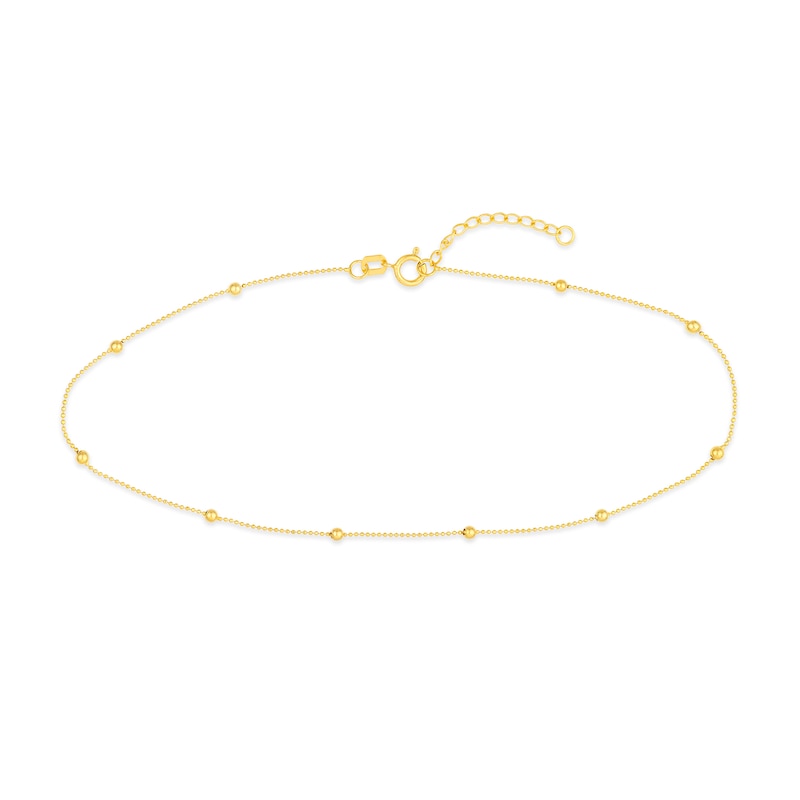 Main Image 1 of Diamond-Cut Brilliance Bead Station Chain Anklet in Solid 14K Gold - 10”
