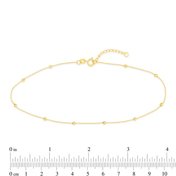 Diamond-Cut Brilliance Bead Station Chain Anklet in Solid 14K Gold - 10â