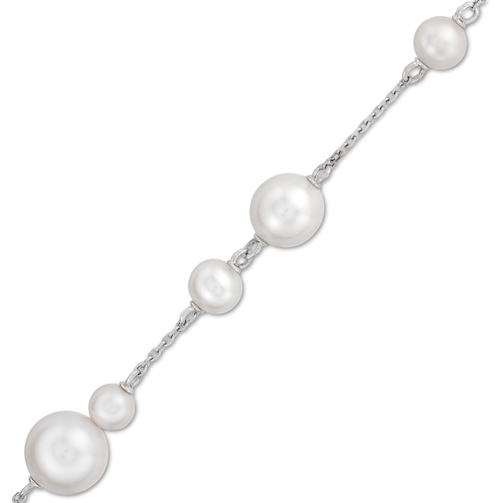 5.0-9.0mm Freshwater Cultured Pearl Station Bracelet in 10K White Gold-7.25"