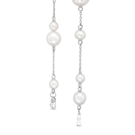 5.0-9.0mm Freshwater Cultured Pearl Station Bracelet in 10K White Gold-7.25"