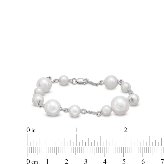 5.0-9.0mm Freshwater Cultured Pearl Station Bracelet in 10K White Gold-7.25"