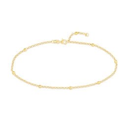 3.0mm Disco Bead Station Rolo Chain Anklet in Hollow 14K Gold - 10”