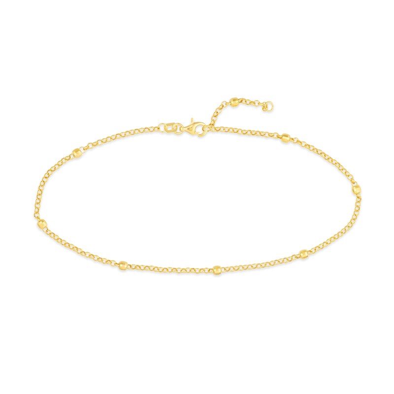 Main Image 1 of 3.0mm Disco Bead Station Rolo Chain Anklet in Hollow 14K Gold - 10”