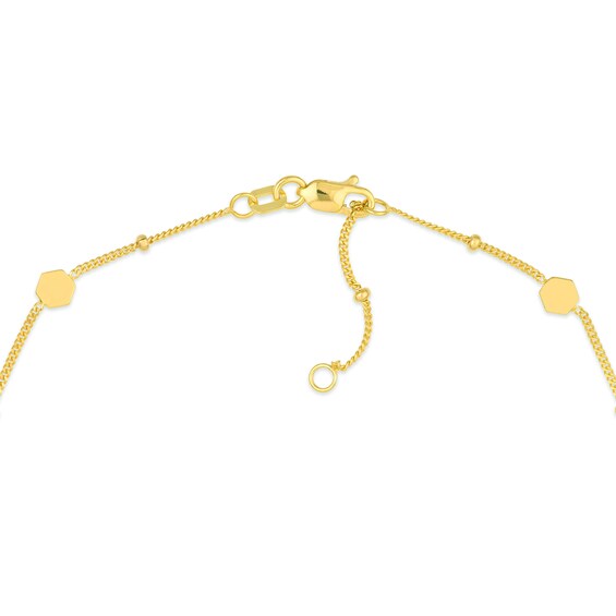 Diamond-Cut Hexagon Station Curb Chain Anklet in Solid 14K Gold - 10â