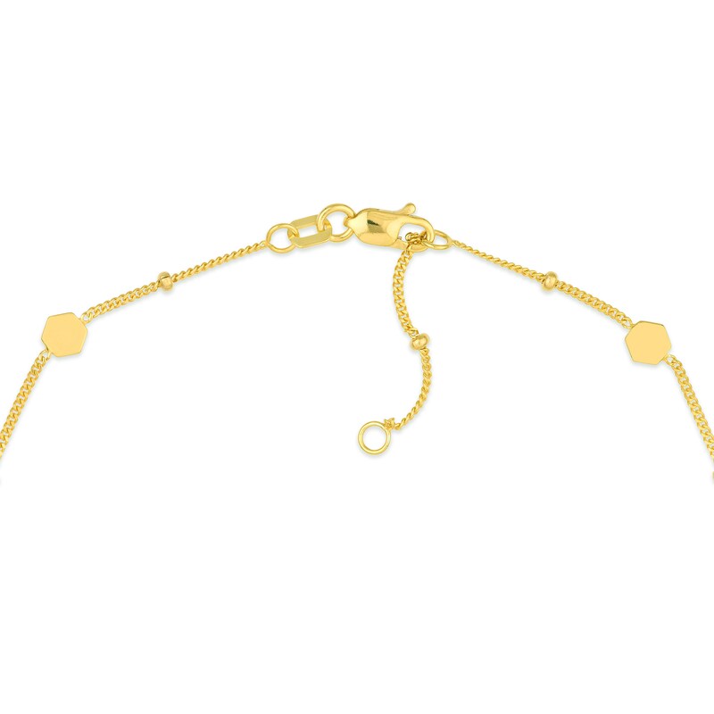 Main Image 2 of Diamond-Cut Hexagon Station Curb Chain Anklet in Solid 14K Gold - 10”