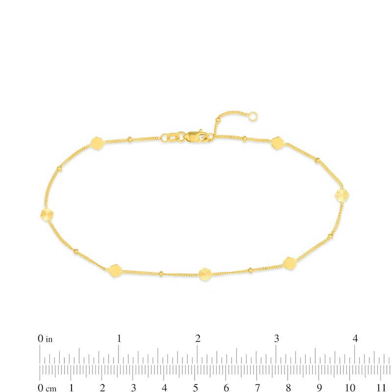 Main Image 3 of Diamond-Cut Hexagon Station Curb Chain Anklet in Solid 14K Gold - 10”
