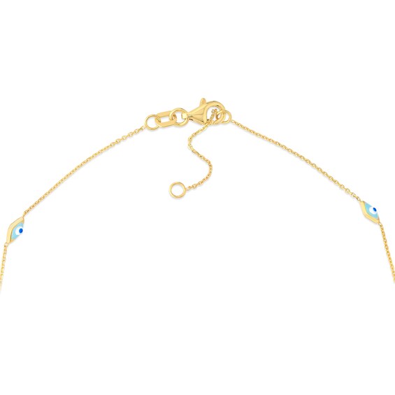 Turquoise Enamel Evil Eye Station Anklet in 14K Gold - 10â