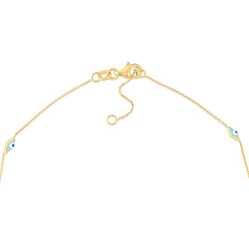 Main Image 2 of Turquoise Enamel Evil Eye Station Anklet in 14K Gold - 10”