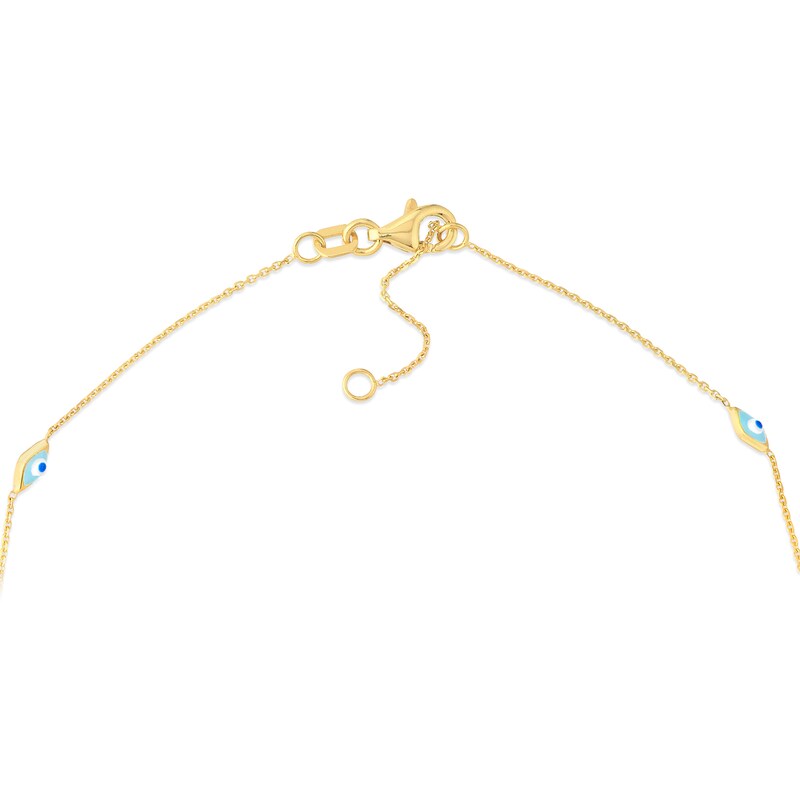 Turquoise Enamel Evil Eye Station Anklet in 14K Gold - 10”