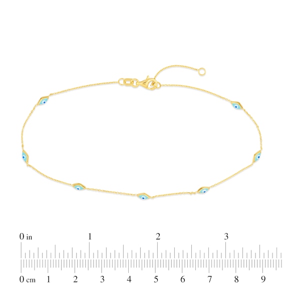 Turquoise Enamel Evil Eye Station Anklet in 14K Gold - 10â