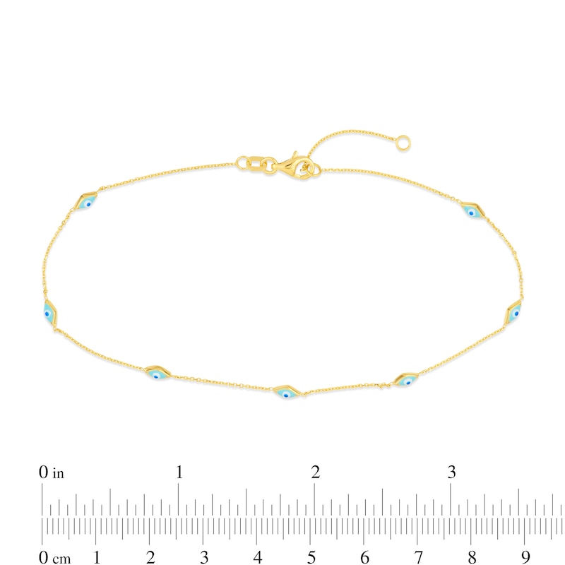 Main Image 3 of Turquoise Enamel Evil Eye Station Anklet in 14K Gold - 10”