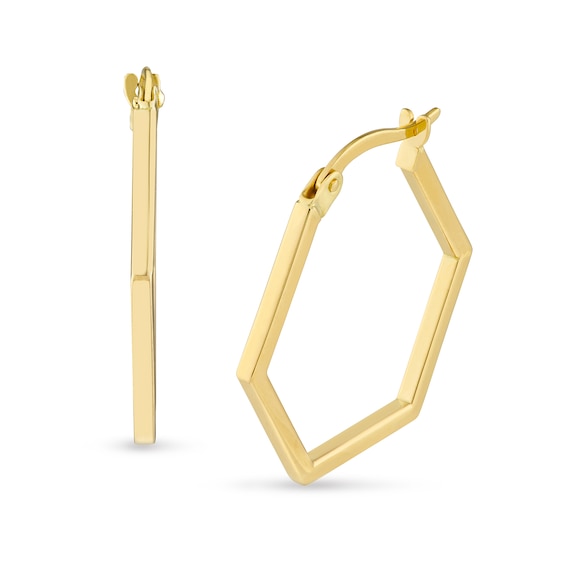 23.0mm Hexagon Hoop Earrings in 14K Gold