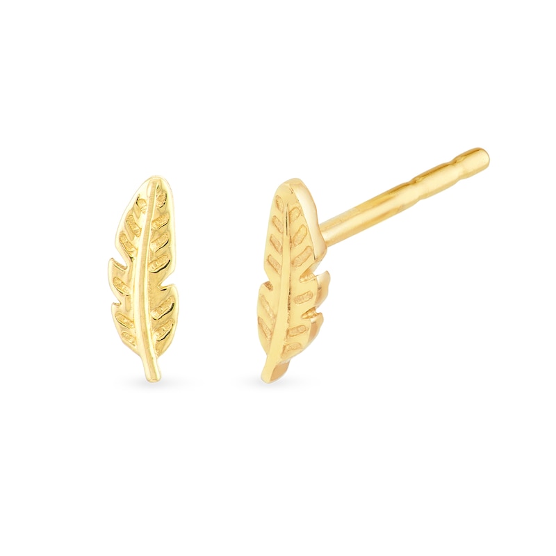 Main Image 1 of Feather Stud Earrings in 14K Gold