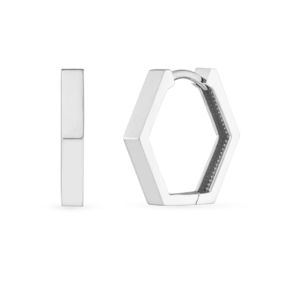 14.45mm Hexagon Huggie Hoop Earrings in 14K White Gold