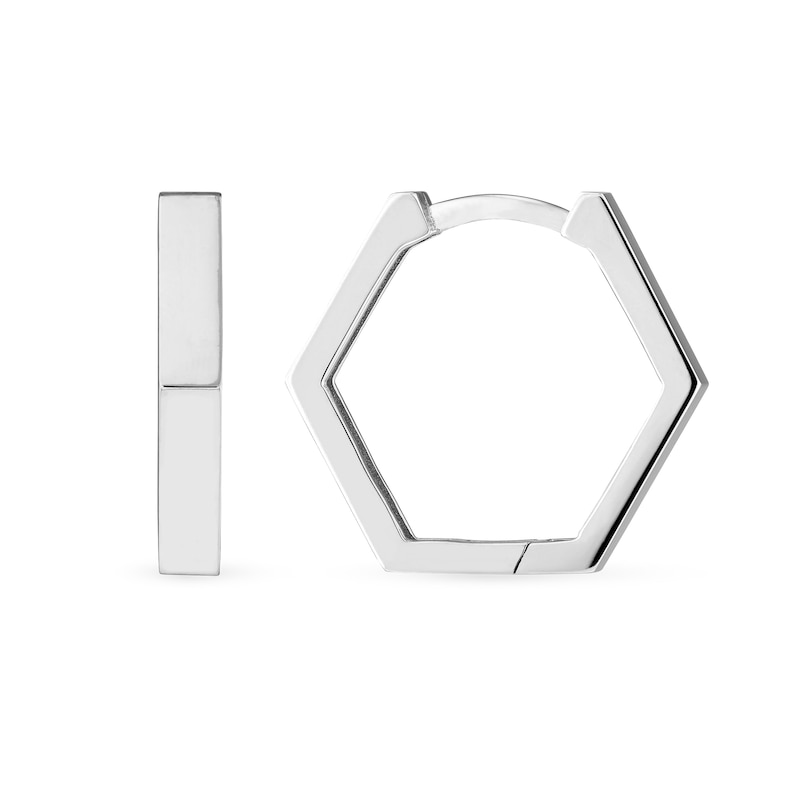 Main Image 2 of 14.45mm Hexagon Huggie Hoop Earrings in 14K White Gold