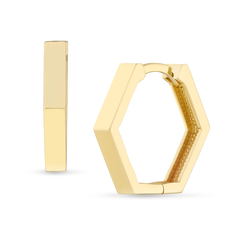 Main Image 1 of 14.45mm Hexagon Huggie Hoop Earrings in 14K Gold