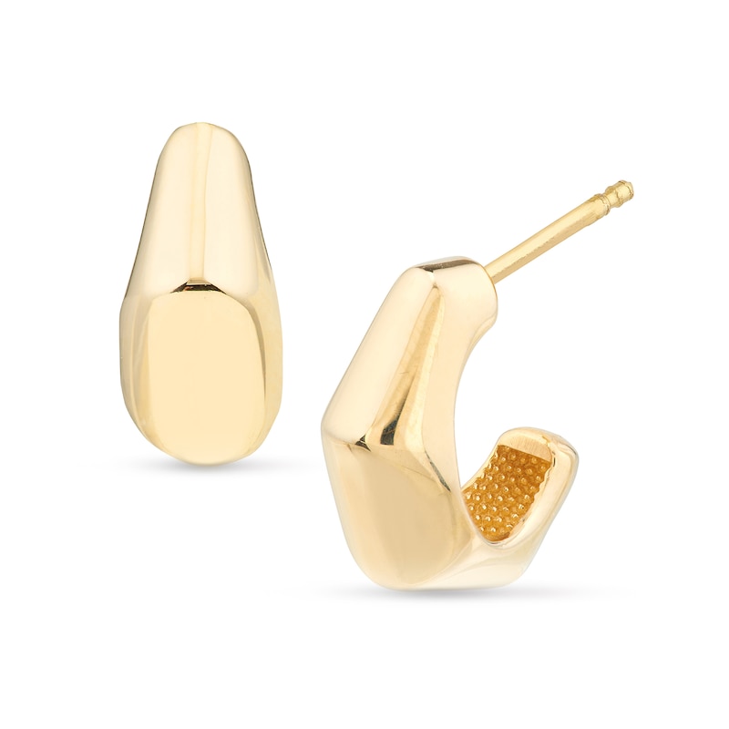 Main Image 1 of Angled Puffed J-Hoop Earrings in 14K Gold