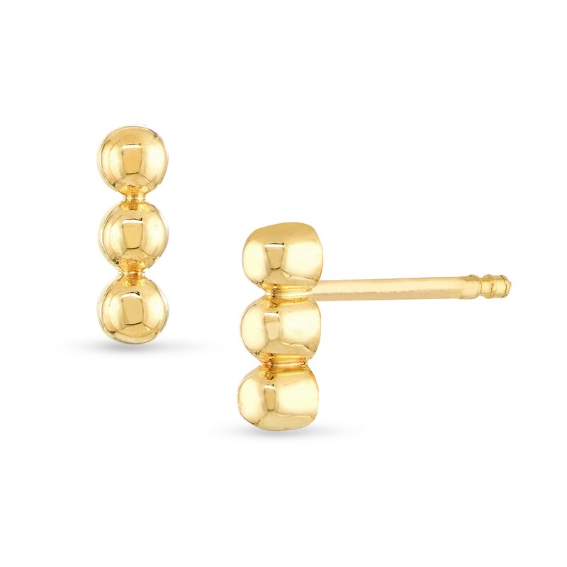 Main Image 1 of Linear Bead Trio Stud Earrings in 14K Gold