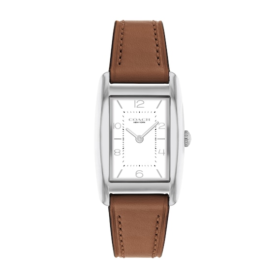 Ladies' Coach Reese Brown Leather Strap Watch with Rectangular White Dial (Model: 14504311)