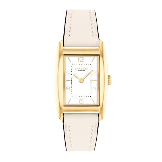 Ladies' Coach Reese Gold-Tone IP White Leather Strap Watch with Rectangular White Dial (Model: 14504314)