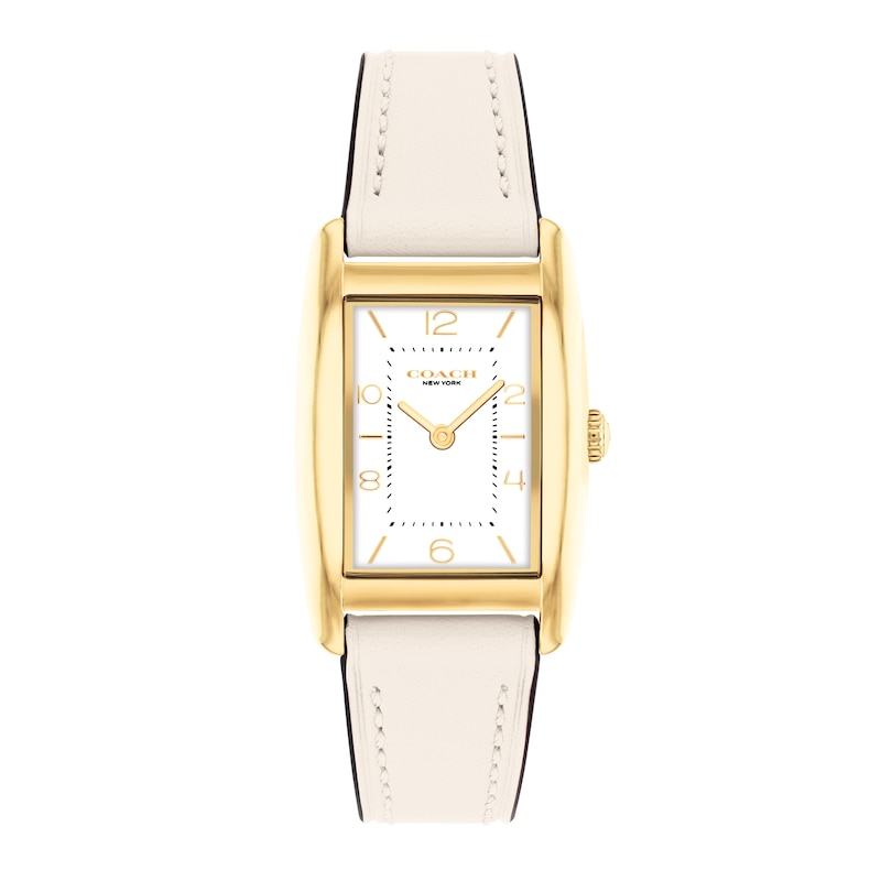 Ladies' Coach Reese Gold-Tone IP White Leather Strap Watch with Rectangular White Dial (Model: 14504314)