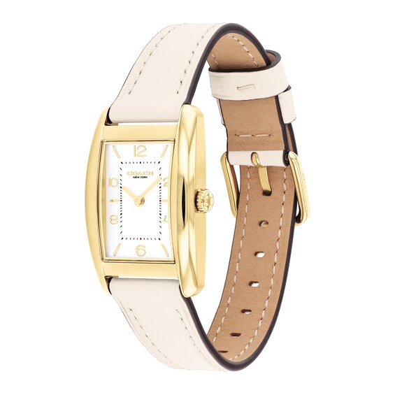 Ladies' Coach Reese Gold-Tone IP White Leather Strap Watch with Rectangular White Dial (Model: 14504314)