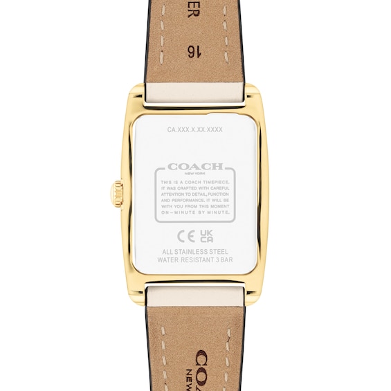 Ladies' Coach Reese Gold-Tone IP White Leather Strap Watch with Rectangular White Dial (Model: 14504314)