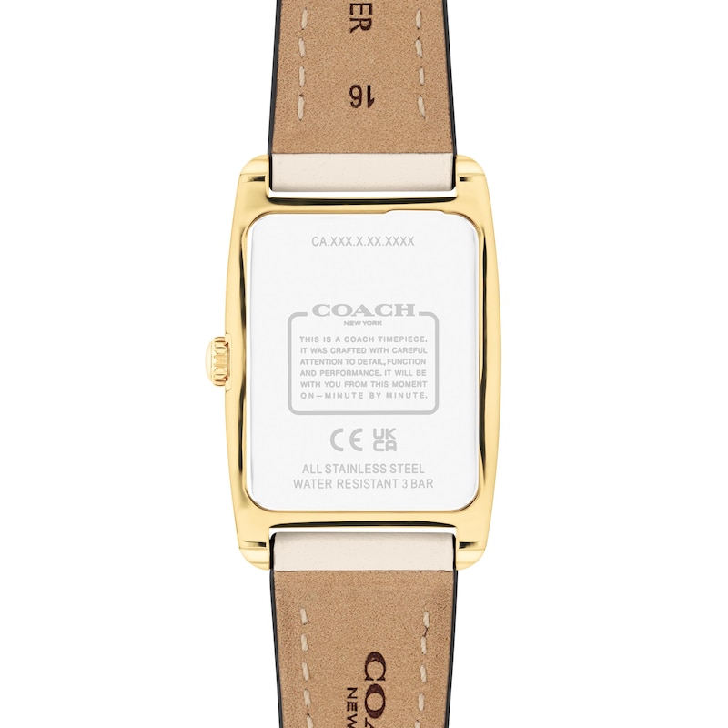 Ladies' Coach Reese Gold-Tone IP White Leather Strap Watch with Rectangular White Dial (Model: 14504314)