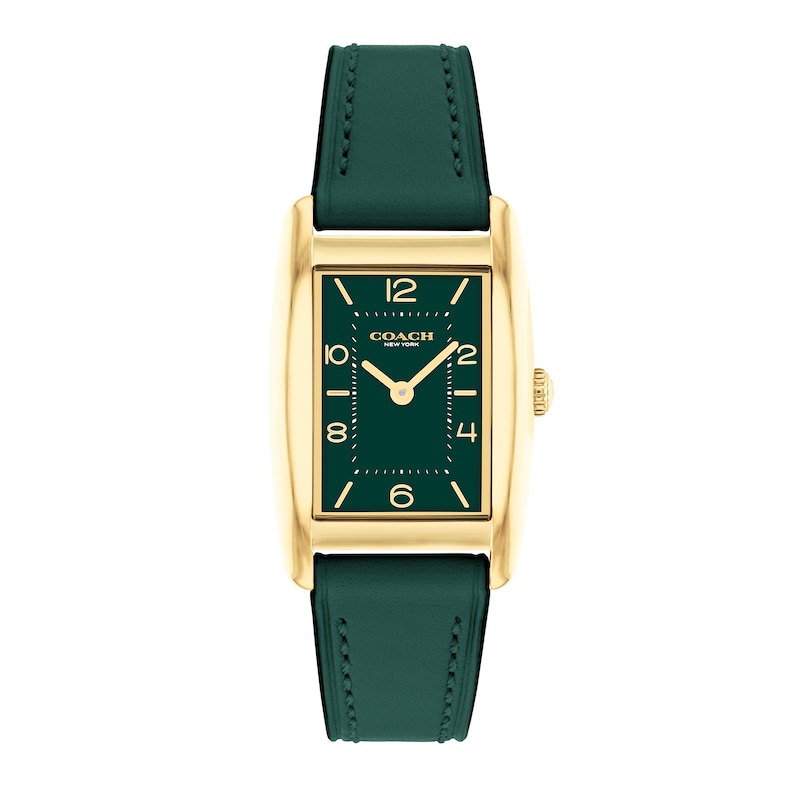 Ladies’ Coach Reese Gold-Tone IP Green Leather Strap Watch with Rectangular Green Dial (Model: 14504354)