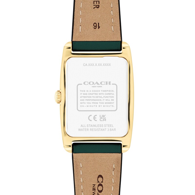 Ladies’ Coach Reese Gold-Tone IP Green Leather Strap Watch with Rectangular Green Dial (Model: 14504354)