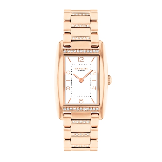 Ladies' Coach Reese Crystal Accent Rose-Tone IP Watch with Rectangular White Dial (Model: 14504317)