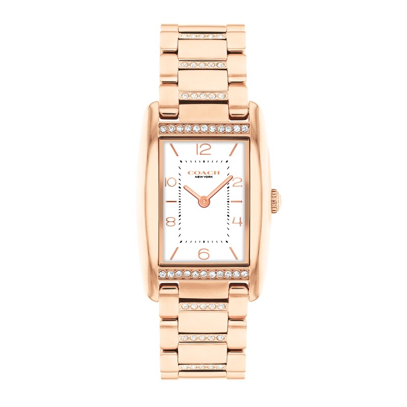 Ladies' Coach Reese Crystal Accent Rose-Tone IP Watch with Rectangular White Dial (Model: 14504317)