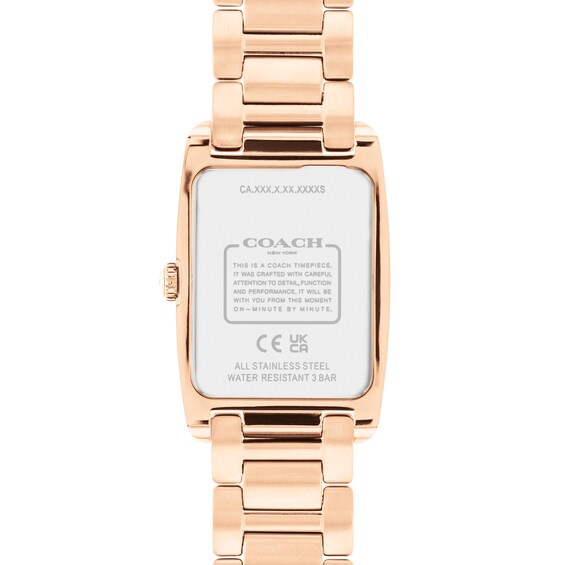 Ladies' Coach Reese Crystal Accent Rose-Tone IP Watch with Rectangular White Dial (Model: 14504317)