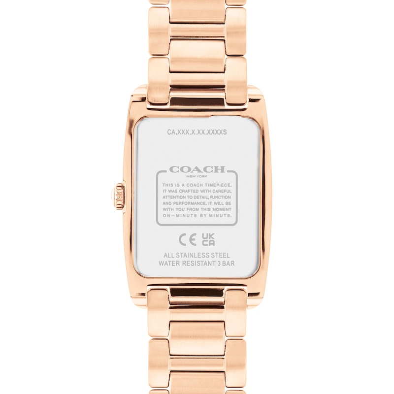 Ladies' Coach Reese Crystal Accent Rose-Tone IP Watch with Rectangular White Dial (Model: 14504317)