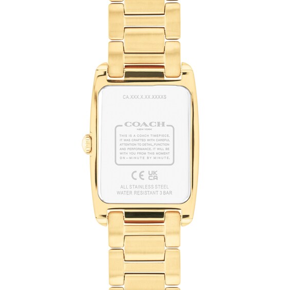 Ladies' Coach Reese Crystal Accent Gold-Tone IP Watch with Rectangular Black Dial (Model: 14504319)