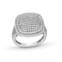 1 CT. T.W. Cushion-Shaped Multi-Diamond Double Frame Split Shank Ring in 10K White Gold
