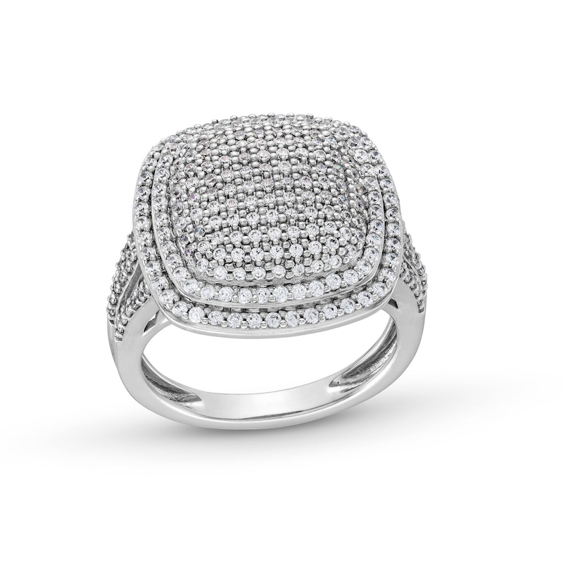 Main Image 1 of 1 CT. T.W. Cushion-Shaped Multi-Diamond Double Frame Split Shank Ring in 10K White Gold