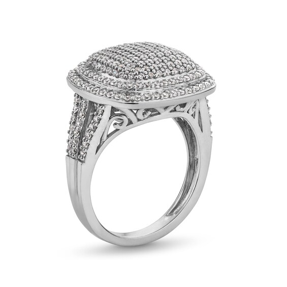 1 CT. T.w. Cushion-Shaped Multi-Diamond Double Frame Split Shank Ring in 10K White Gold